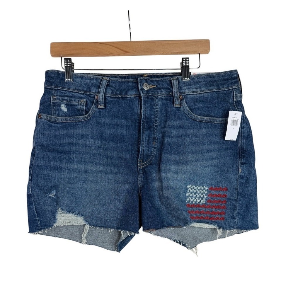 NWT Old Navy High Rise OG Straight Pockets Size 12 Denim Shorts American Flag
